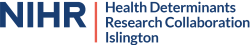 National Institute for Health and Care Research (NIHR) logo with the acronym on the left, a red vertical line and then the words Health Determinants Research Collaboration, Islington stacked from top to bottom on the right